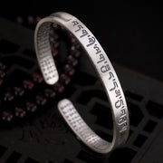 Buddha Stones 999 Sterling Silver Six True Words Heart Sutra Protection Bracelet Bangle
