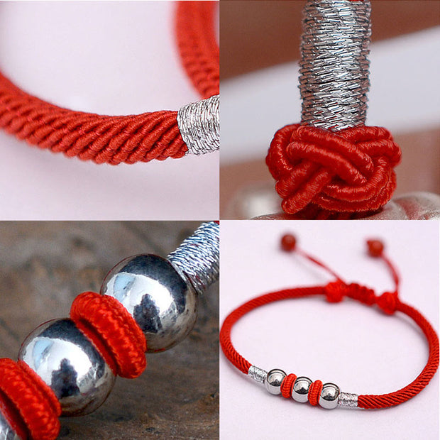 Buddha Stones 925 Sterling Silver Lucky Bead Protection Red String Bracelet Bracelet BS 5