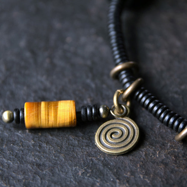 Buddha Stones Ebony Wood Dzi Bead Copper Peace Couple Bracelet Necklace Pendant Bracelet Necklaces & Pendants BS 11