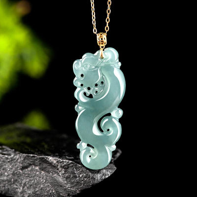 Buddha Stones 18K Gold Plated 925 Sterling Silver Year of the Dragon Jade Abundance Necklace Pendant Necklaces & Pendants BS Dragon(Protection♥Success)