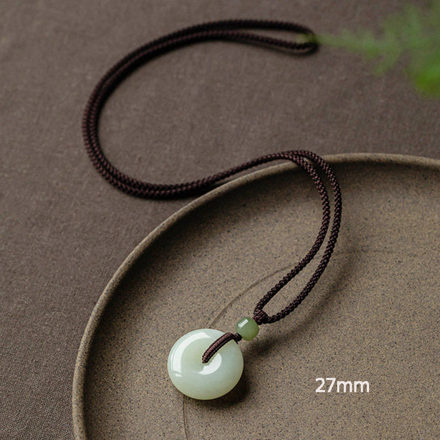 Buddha Stones Natural Round Jade Peace Buckle Luck Prosperity Necklace Pendant Necklaces & Pendants BS Non-Adjustable String 64cm 27mm