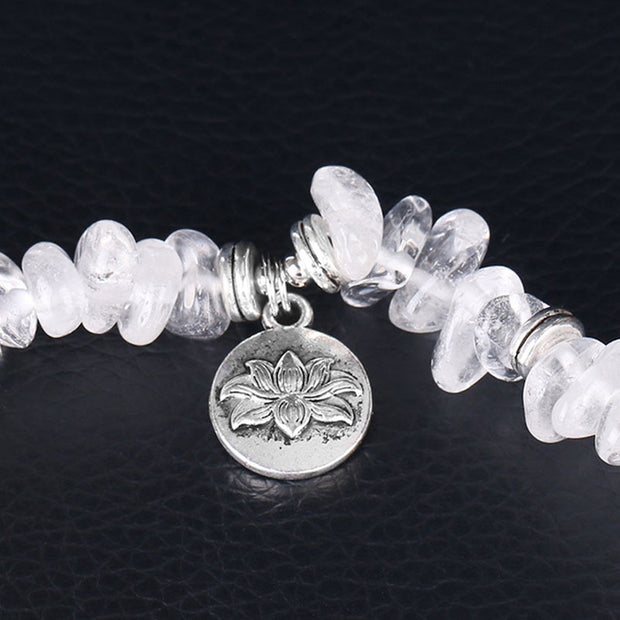 Buddha Stones Natural White Crystal Lotus Healing Bracelet Bracelet BS 3