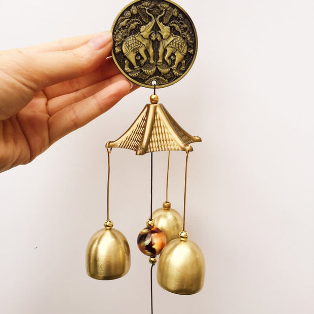 Buddha Stones Blessing Letter Elephant Bagua Auspicious Coin Wall Hanging Chime Bell Handmade Home Decoration Decorations BS Elephant (Bring Luck)