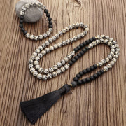 108 Mala Beads Zebra Jasper Frosted Stone Protection Tassel Bracelet (Extra 30% Off | USE CODE: FS30) Mala Bracelet BS main