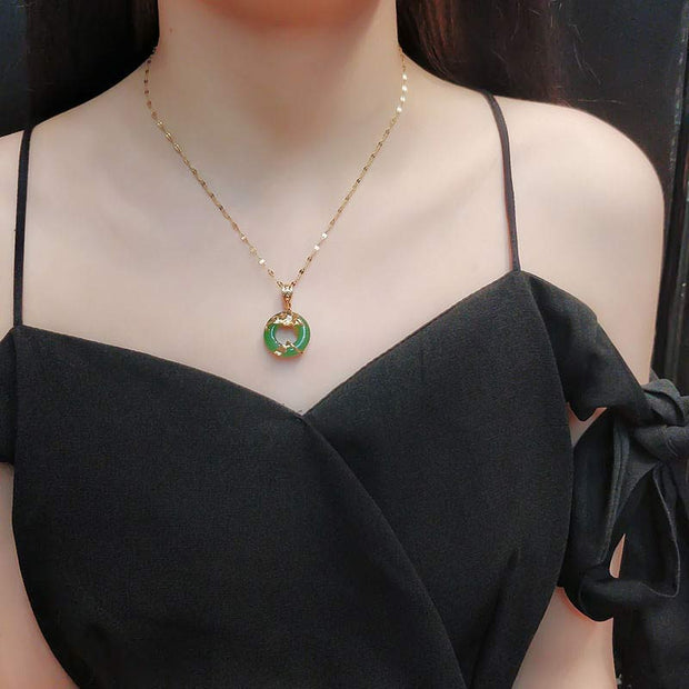 Buddhastoneshop Lotus Pattern Jade Luck Necklace Chain Pendant