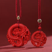 Buddha Stones Year of the Dragon 925 Sterling Silver Natural Cinnabar Copper Coin Luck Necklace Pendant