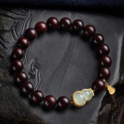 Buddha Stones Small Leaf Red Sandalwood Gourd Jade Calm Relaxation Bracelet Bracelet BS 7