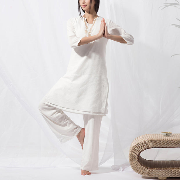 Buddha Stones 2Pcs Tai Chi Meditation Yoga Cotton Clothing Top Pants Women's Set Clothes BS 1
