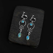 Buddha Stones 925 Sterling Silver Vintage Turquoise Waterdrop Pattern Balance Drop Dangle Earrings Earrings BS Alloy Turquoise Earring Clips