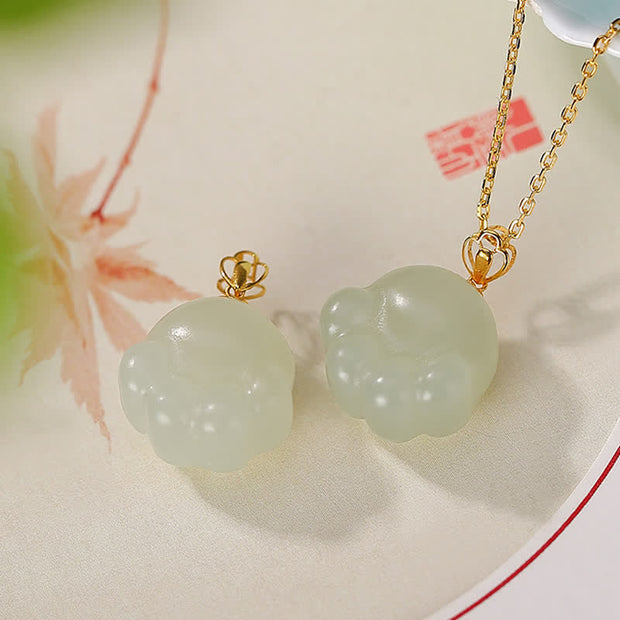 Buddha Stones 925 Sterling Silver Hetian White Jade Cute Cat Paw Luck Necklace Pendant Necklaces & Pendants BS Hetian White Jade(Protection♥Happiness)