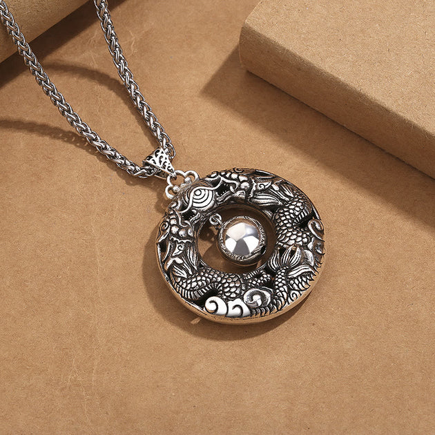 Buddha Stones Double Dragon Playing Bead Copper Protection Necklace Pe ...