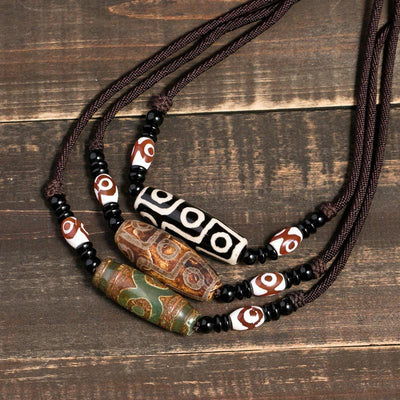 Buddha Stones Tibetan Nine-Eye Dzi Bead Protection String Necklace Necklaces & Pendants BS main