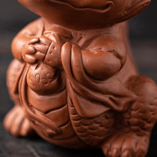 Buddha Stones Luck Dragon Wealth Tea Pet Purple Clay Figurine Decoration Decorations BS 13