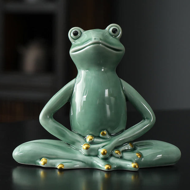 Buddha Stones Meditating Ceramic Zen Frog Statue Decoration Decorations BS Frog Green