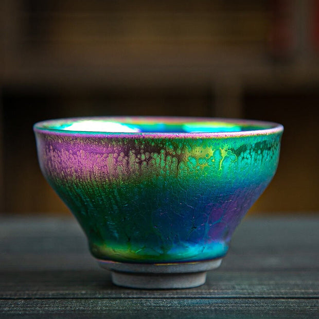 Buddha Stones Handmade Fairy Rainbow Chinese Jianzhan Ceramic Teacup Tenmoku Kung Fu Tea Cup