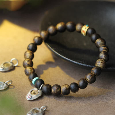 Buddha Stones Vietnam Qinan Agarwood Turquoise Balance Strength Bracelet Bracelet BS Dog/Pig-Amitabha Buddha