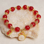 Buddha Stones Year of the Dragon Red Agate Green Aventurine Peace Buckle Fu Character Lucky Fortune Bracelet Bracelet BS 15