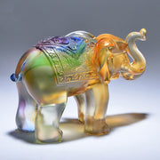 Buddha Stones Handmade Liuli Crystal Elephant Art Piece Wisdom Wealth Home Decoration