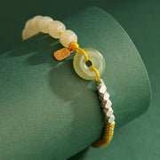 Buddha Stones 925 Sterling Silver Hetian Jade Peace Buckle Beaded Luck Happiness Charm Bracelet Bracelet BS 2