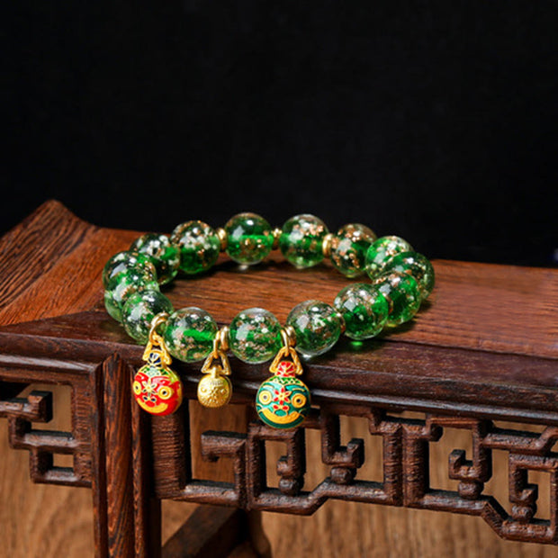 Buddha Stones Gold Swallowing Beast Family Charm Luminous Fluorescent Liuli Glass Bead Success Bracelet