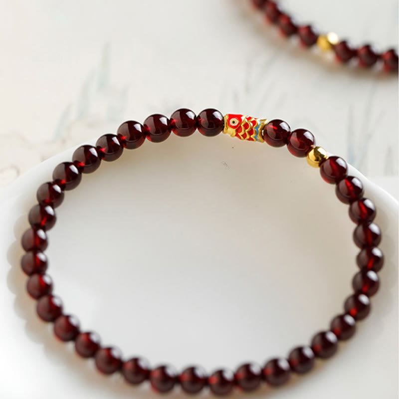 Buddha Stones 999 Gold Koi Fish Natural Garnet Protection Bracelet 