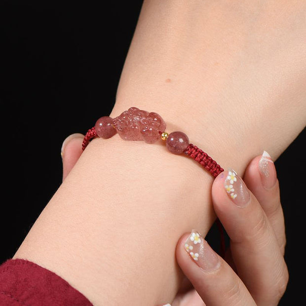 Buddha Stones Natural Strawberry Quartz PiXiu Lucky Red String Bracelet Bracelet BS 7