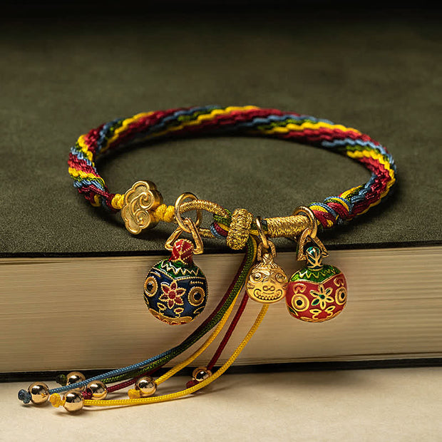 Buddha Stones Gold Swallowing Beast Family Luck Reincarnation Knot Colorful String Bracelet Bracelet BS Gold Swallowing Beast Family(Wrist Circumference 16-26cm)