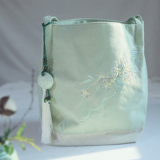 Buddha Stones Flower Crane Plum Blossom Embroidery Canvas Large Capacity Shoulder Bag Tote Bag Bag BS 10