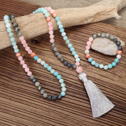 108 Mala Beads Amazonite Black Glitter Stone Positive Tassel Bracelet (Extra 30% Off | USE CODE: FS30) Mala Bracelet BS 2
