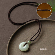 Buddha Stones Natural Round Jade Peace Buckle Luck Prosperity Necklace Pendant Necklaces & Pendants BS Adjustable String 72cm 27mm
