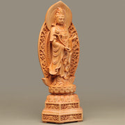 Buddha Stones Handcrafted Mahasthamaprapta Bodhisattva Thuja Sutchuenensis Wood Optimistic Decoration Decorations BS 1