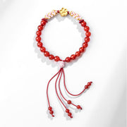Buddha Stones 999 Sterling Silver Natural Red Agate Pink Crystal Cherry blossom Bracelet Bracelet BS 11