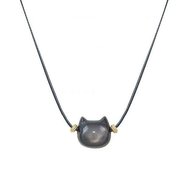 Buddhastoneshop Gold Sheen Obsidian Silver Sheen Obsidian Lovely Paw Lucky Cat Protection Bracelet