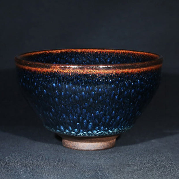 Buddha Stones Handmade Blue Francolinus Spot Chinese Jianzhan Ceramic Teacup Kung Fu Tea Cup Bowl