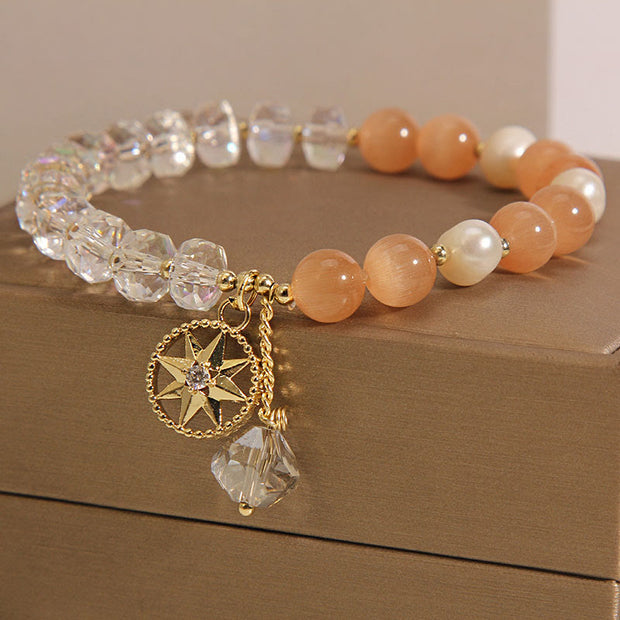 Buddha Stones Orange Cat's Eye White Crystal Star Support Bracelet ...