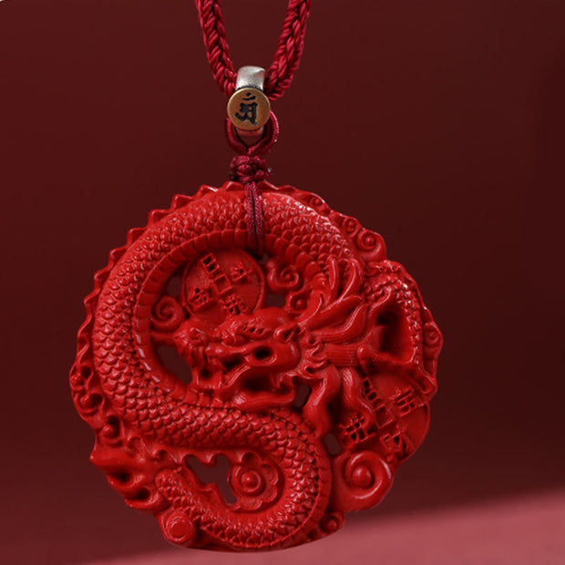 Buddha Stones Year of the Dragon 925 Sterling Silver Natural Cinnabar Copper Coin Luck Necklace Pendant Necklaces & Pendants BS 7