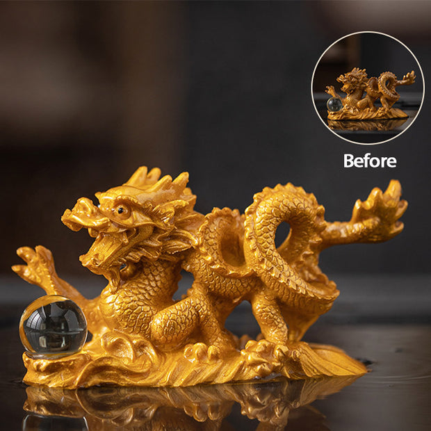 Buddha Stones Year Of The Dragon Color Changing Resin Luck Success Tea Pet Home Figurine Decoration Decorations BS Gold Dragon 15.9*5.5*7.9cm
