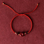 Buddha Stones Handmade Lotus Cinnabar Peace Buckle Blessing Braid Bracelet Bracelet BS 11
