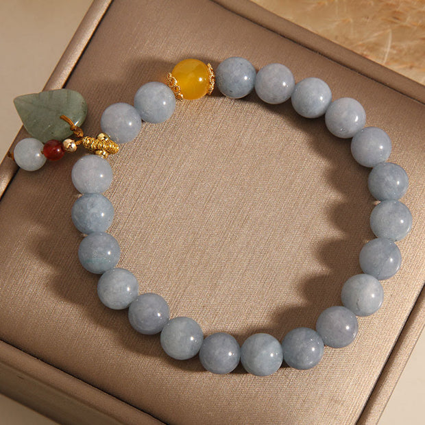 Buddha Stones Aquamarine Jade Leaf Healing Charm Bracelet Bracelet BS 8
