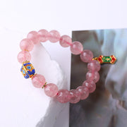 Buddha Stones Strawberry Quartz Positive Ruyi Charm Bracelet