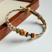 Buddha Stones Handmade Dunhuang Color Peach Blossom Pattern Braid String Bracelet