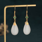 Buddha Stones FengShui White Jade Luck Drop Earrings Earrings BS 5