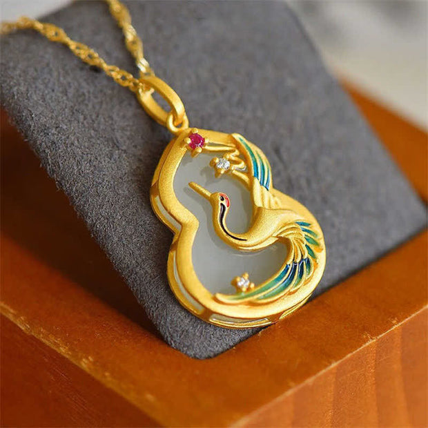 Buddha Stones White Jade Phoenix Copper Protection Necklace Pendant Necklaces & Pendants BS 3
