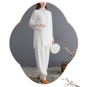 Buddha Stones 2Pcs Tai Chi Meditation Yoga Zen Spiritual Cotton Linen Clothing Top Pants Women's Set Clothes BS 6