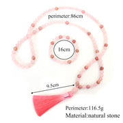 Buddha Stones 108 Mala Beads Pink Crystal Love Tassel Bracelet Mala Bracelet BS 10