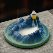 Buddha Stones Creative Mountain River Ceramic Healing Backflow Incense Burner