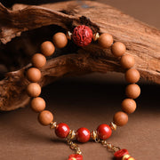 Buddha Stones Tibetan Natural Peach Wood Cinnabar PiXiu Wealth Tassels Bracelet