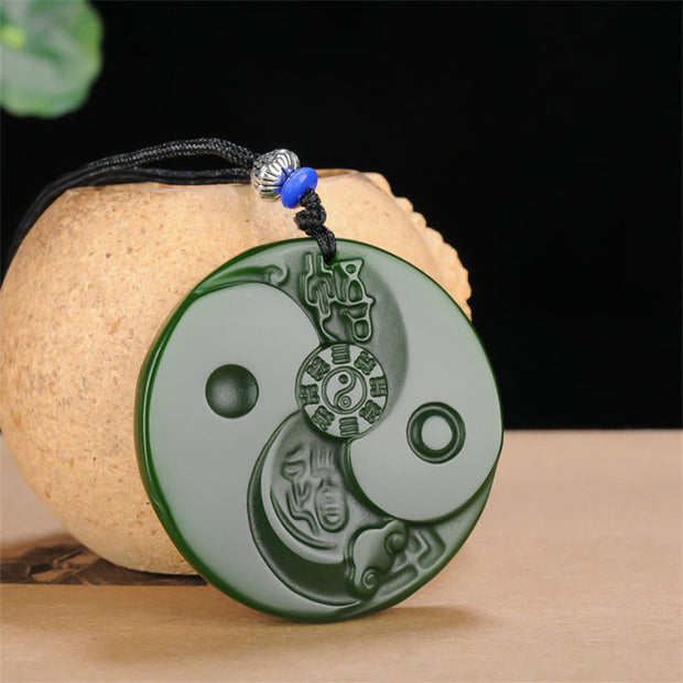 Buddha Stones Bagua Yin Yang Cyan Jade Luck Necklace Pendant Necklaces & Pendants BS Cyan Jade