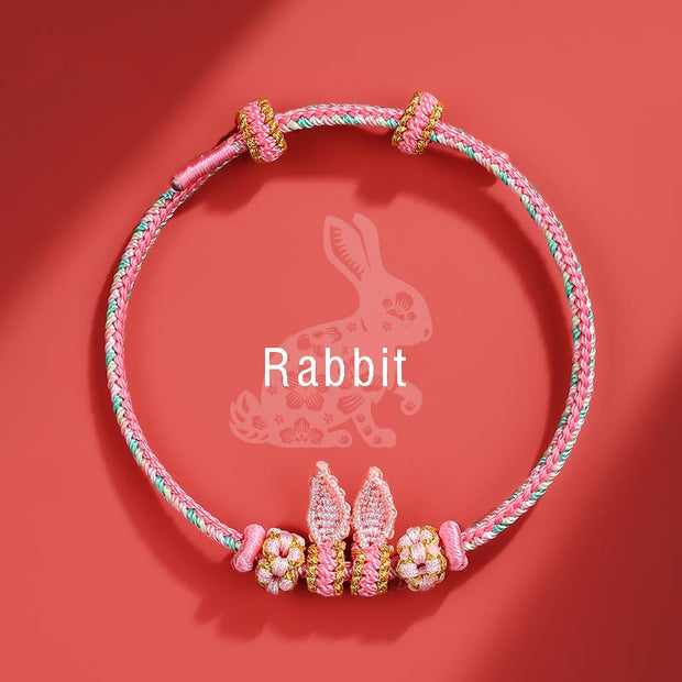Buddha Stones Handmade Year of the Dragon Cute Chinese Zodiac Luck Braided Bracelet Bracelet BS Rabbit(Wrist Circumference 14-18cm)