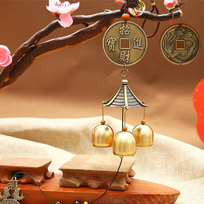 Buddha Stones Feng Shui Copper Coin Koi Fish Bagua Kirin Wind Chime Bell Luck Wall Hanging Decoration